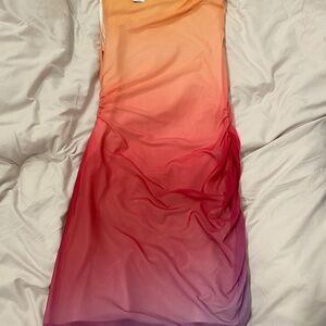 Express Ombre Mesh Sleeveless Ruched Mini Dress